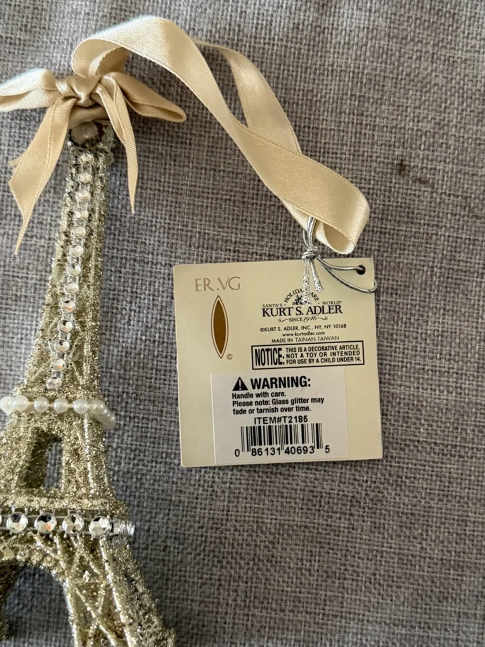 Kurt Adler Eiffel Tower Ornament Champagne Gold Eliot Raffit Collection Paris